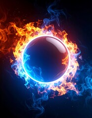 Obraz premium Fiery sphere encircled by opposing flames