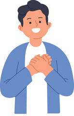 Smiling Man With Hands On Chest Thank You Gesture Illustration