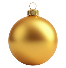 Matte gold Christmas ball ornament with metal cap isolated on transparent background