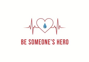 Be someone's hero campaign design featuring heartbeat line and blood donation concept