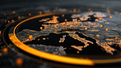 Global map of Europe, detailed and futuristic