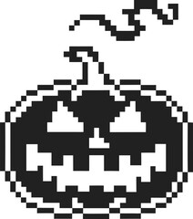 Obraz premium Pixel art jack o lantern with scary face black and white halloween pumpkin illustration, spooky retro computer design