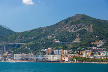 Salerno, Italy - August 19, 2019: View of the coast of Salermo in Italy