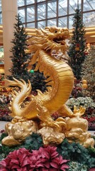 Obraz premium Golden dragon sculpture beautifully adorned for Chinese New Year festivities.
