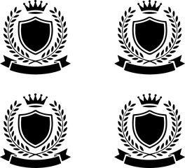Obraz premium A black and white heraldic shield adorned with a royal crown and laurel wreath
