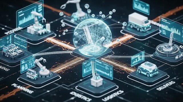 Futuristic digital network showcasing automation in logistics and supply chain management - Powered by Adobe
