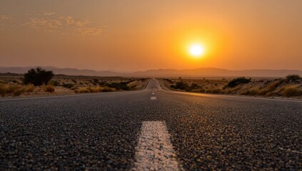 Desert highway at sunset