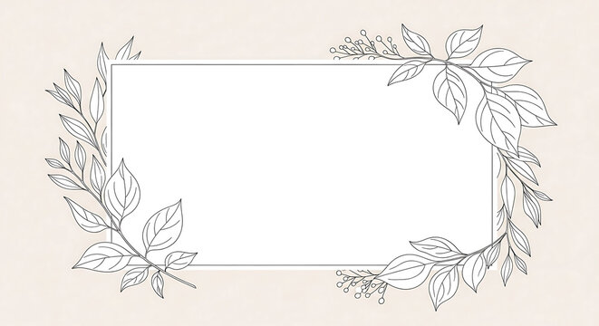 A subtle and elegant design with a minimalist aesthetic, featuring delicate hand-drawn botanical elements like leaves and sprigs subtly adorning the corners