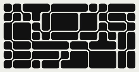 Abstract composition of bold rounded rectangle connected to each other. Liquid shapes in a seamless bento grid pattern. Design can be use for backgrounds, packaging, or graphic design projects
