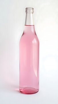 Clear glass bottle filled with refreshing pink liquid against a clean white background