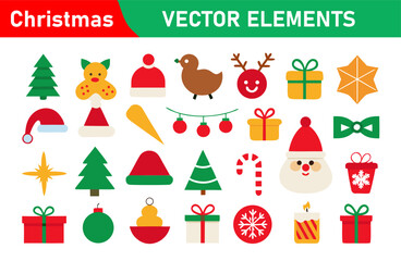 Christmas Vector Elements Set with Trees Gifts Santa and Other Holiday Items