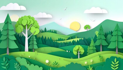 Naklejka premium Beautiful green mountain landscape with a river and trees under a summer sky
