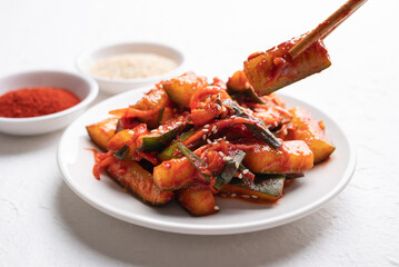 Korean kimchi cucumber ready to eating, Korean side dish, Homemade food
