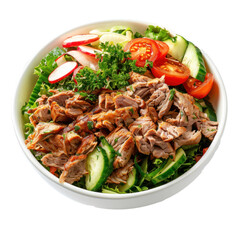 Grilled Meat Salad with Fresh Vegetables on Transparent Background
