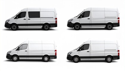 Fototapeta premium White cargo vans isolated on a white background for delivery, transport, and logistics projects