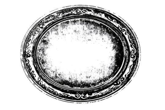 Circular decorative plate, distressed, ornate