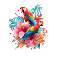 Fototapeta premium Vibrant tropical birds and flowers