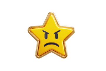 Angry Yellow Star Emoticon on Transparent Background with Expressive Face
