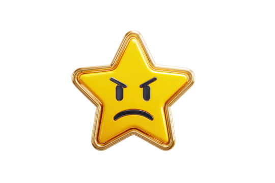 Angry Yellow Star Emoticon on Transparent Background with Expressive Face