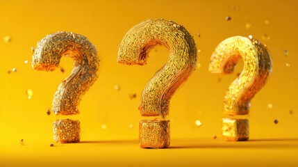 Three golden question marks on yellow for creative Consumer Rights Day.