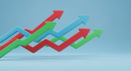 3D market trend arrows floating above surface