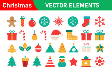 Christmas Vector Elements Collection with Festive Icons and Ornaments