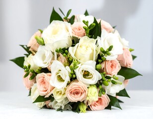 Elegant wedding bouquet of roses and other flowers