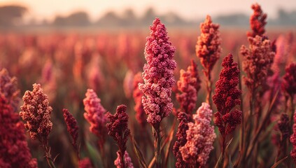 Colorful field of plants at sunrise