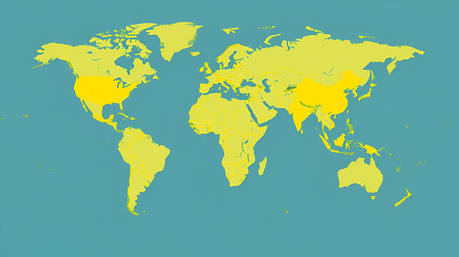 World Map. August's epicycloidal conformal projection. Futuristic world illustration for your infographic. Bright yellow country colors. Attractive vector illustration.