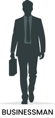 Vector art of silhouette of a businessman in a suit walking forward with a briefcase