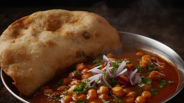 Authentic Indian Chole Curry with Crispy Bhature Bread