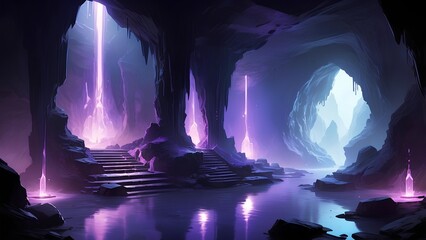 Enigmatic Luminescent Cavern A Subterranean Realm of Ethereal Light and Mystical Waters