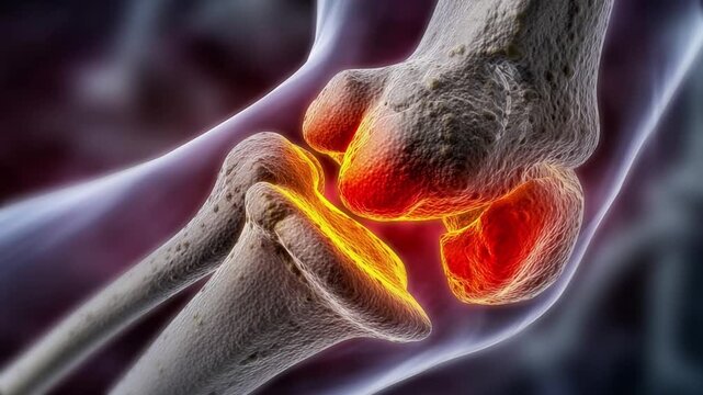 Human bone joint inflammation medical concept close up skeletal structure arthritis disease anatomy detail pain area glowing red bone connection health care illustration rheumatology scientific educat
