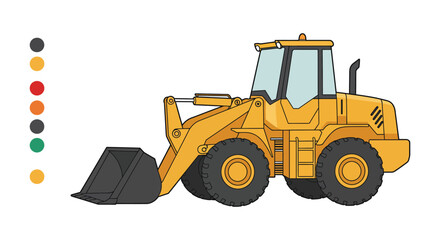 A yellow construction loader with a large bucket and black tires