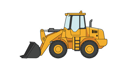 A yellow construction loader with a large bucket on a white background