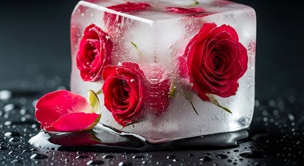 red rose and ice