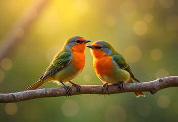 Fototapeta premium Birds sitting on a branch