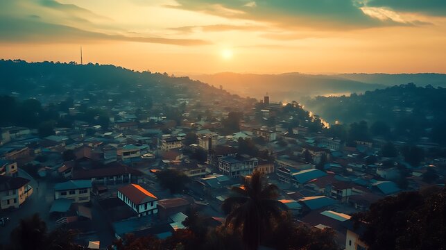 Beautiful cameroon capital yaounde cityscape with scenic hills and palm image