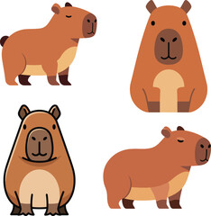 Four charming illustrations of capybaras in various poses, perfect for adding a touch of playful nature to your projects.
