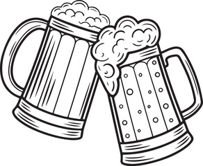 Beer Mugs Cheers Illustration – Toasting Glasses with Foam and Splash Vector Design