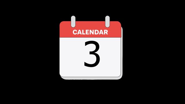 Calendar Icon Animation Highlighting Day Number Three: Monthly Deadline Marker, Key Date, and Business Event Scheduling Graphic.