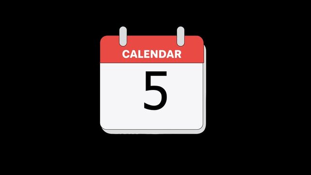 Calendar Icon Animation Highlighting Day Number Five: Monthly Payment Date Marker, Key Deadline, and Business Scheduling Graphic.