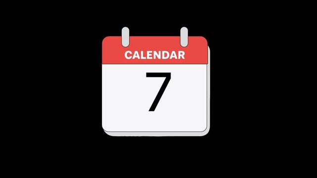 Calendar Icon Animation Highlighting Day Number Seven: Weekly Deadline Marker, Key Recurring Date, and Business Schedule Graphic.
