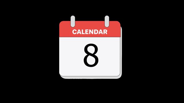 Calendar Icon Animation Highlighting Day Number Eight: Weekly Follow-up Marker, Key Deadline, and Business Schedule Graphic.
