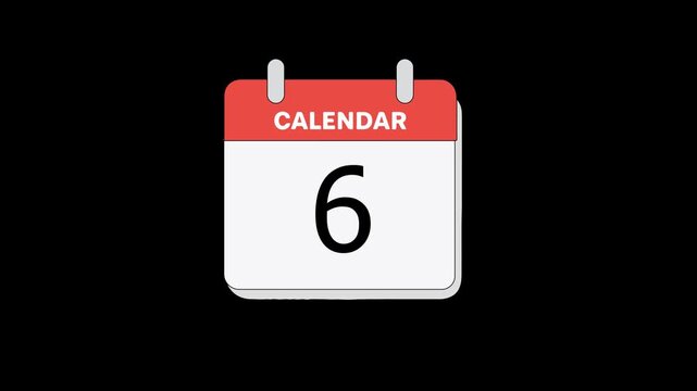 Calendar Icon Animation Highlighting Day Number Six: Weekly Milestone Marker, Key Deadline, and Business Schedule Graphic.