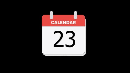 Calendar Icon Animation Highlighting Day 23 on a Dark Black Background: Monthly Financial Deadline, Key Date Marker, and Business Schedule Graphic.