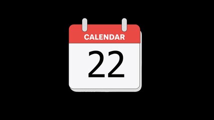 Calendar Icon Animation Highlighting Day 22 on a Dark Black Background: Monthly Reporting Deadline, Recurring Key Date, and Schedule Graphic.