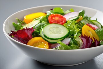 Colorful fresh salad in white bowl