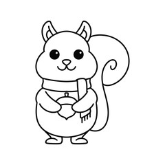 Autumn squirrel illustration in playful cartoon lineart hand drawn style