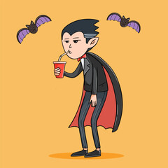 funny vampire cartoon character drinking soda. halloween cartoon character dracula